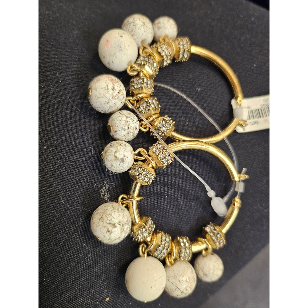 J.Crew Gold Tone Hoop Earrings White Speckled Stone Pavé Crystal WT0002 NEW